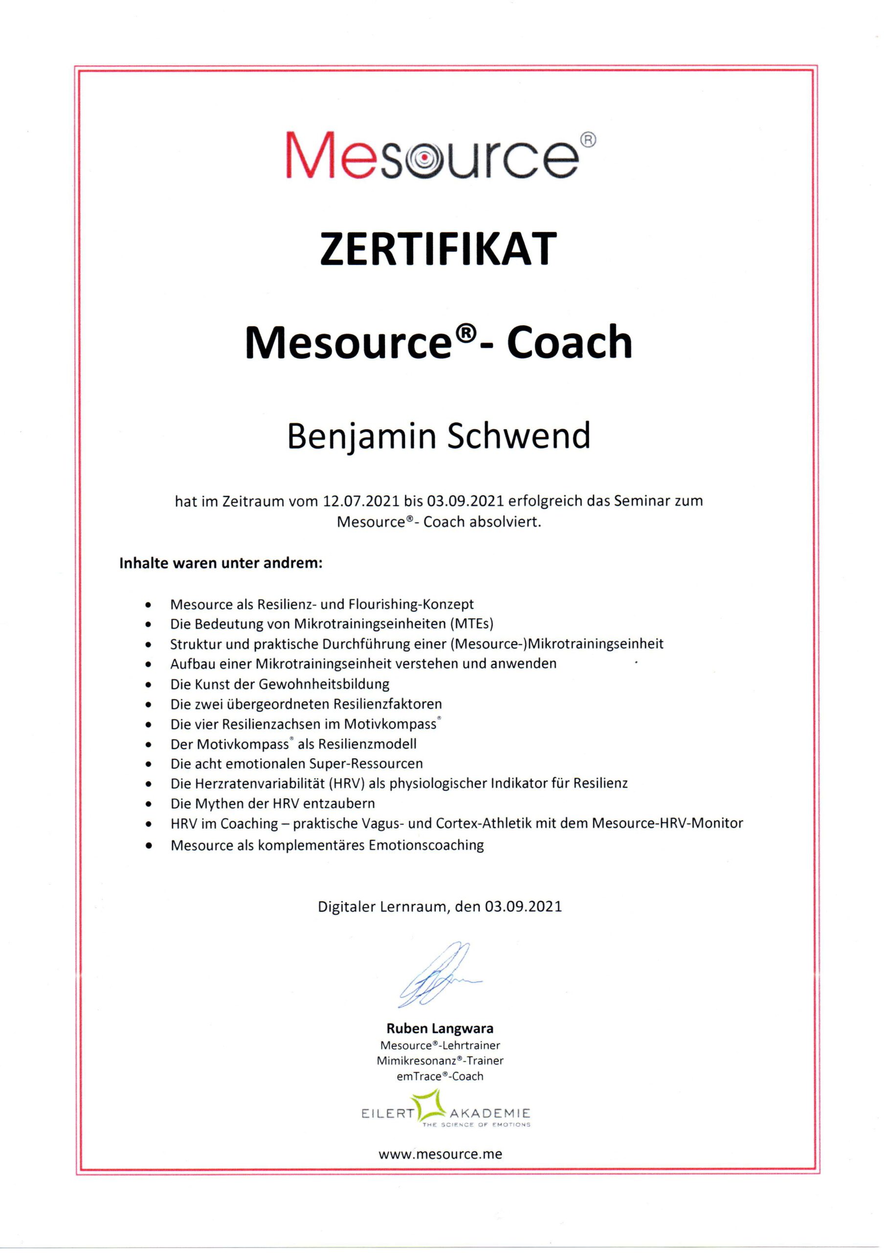 Mesource Coach Benjamin Schwend Berlin