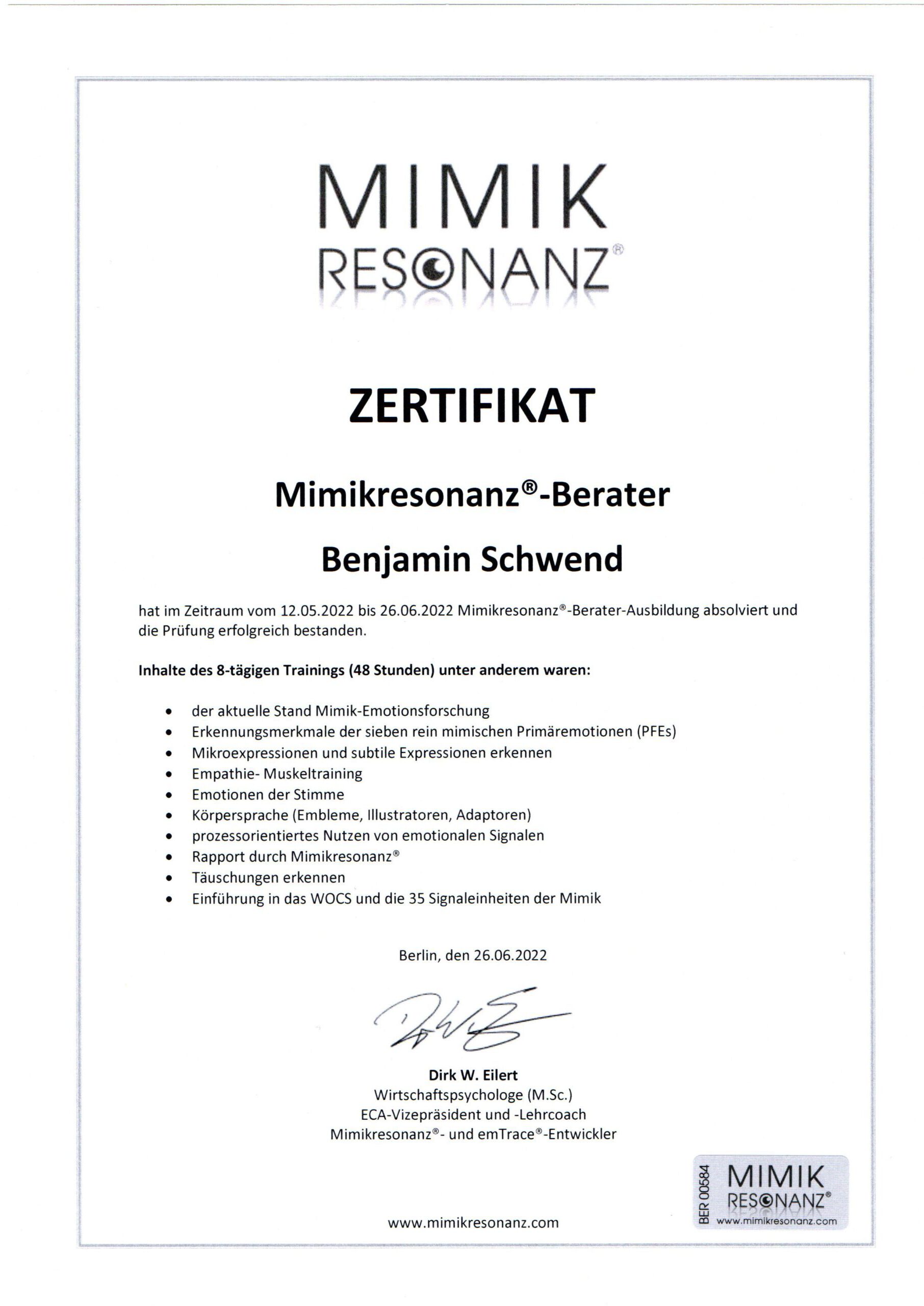 Mimikresonanz Berater Benjamin Schwend Berlin